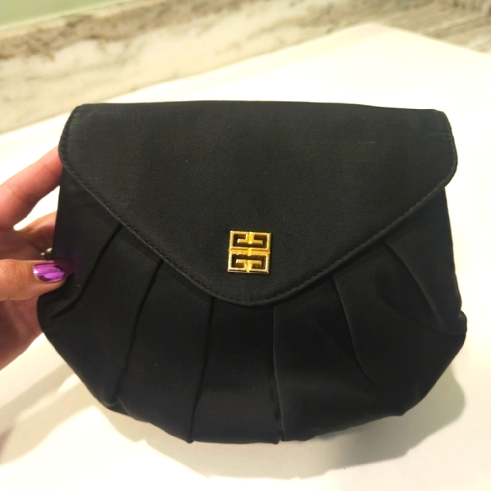 Vintage Givenchy Clutch Black Bag Small Purse Vtg Givenchy Paris Logo